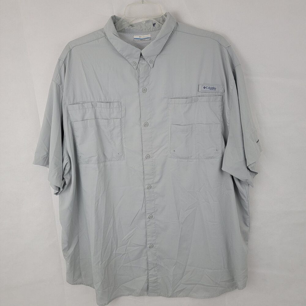 COLUMBIA Mens Shirt Sz 3X Tamiami Button Down GRAY Vented PFG Pockets Fishing